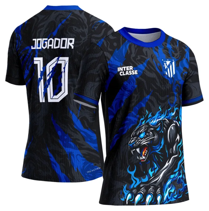 Camiseta unissex preta com logo no peito e estampa grande nas costas do tema Camisa Interclasse Modelo 860 Pantera, design marcante e moderno ideal para uso casual.
