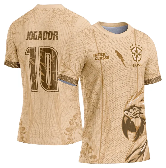 Camiseta unissex preta com logo no peito e estampa grande nas costas mostrando Arara bege em destaque, ideal para eventos escolares e encontros interclasse.