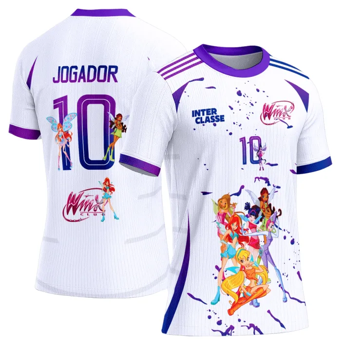 Camiseta unissex na cor preta com logo no peito e estampa grande nas costas inspirada no Modelo 888 Winx, ideal para encontros interclasse e eventos escolares.