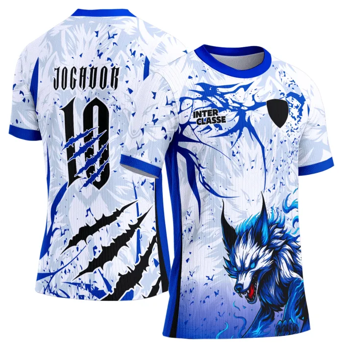Camiseta unissex preta com logo no peito e estampa grande nas costas com tema Lobo Interclasse Modelo 889, ideal para eventos escolares e grupo de amigos.