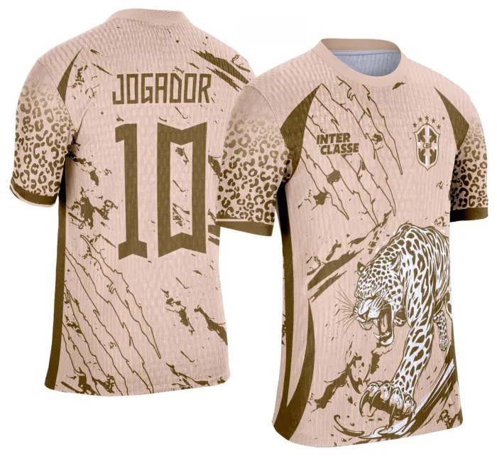 Camiseta unissex preta com logo no peito e estampa grande nas costas com tema Interclasse Onça, ideal para eventos e uso casual.