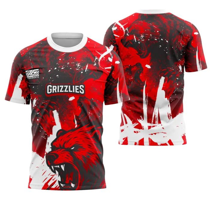 Camiseta unissex preta com logo no peito e estampa grande nas costas, tema Interclasse Oso Grizzilies 2025, ideal para encontros e eventos esportivos.
