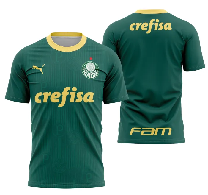 Camiseta unissex preta com logo no peito e estampa grande nas costas do Interclasse Palmeiras 2024-25, perfeita para fãs do time e eventos esportivos.