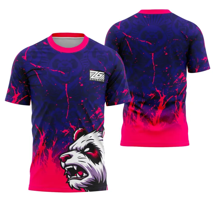 Camiseta unissex preta com logo no peito e estampa grande nas costas com tema Interclasse Panda, ideal para uso casual ou eventos escolares.