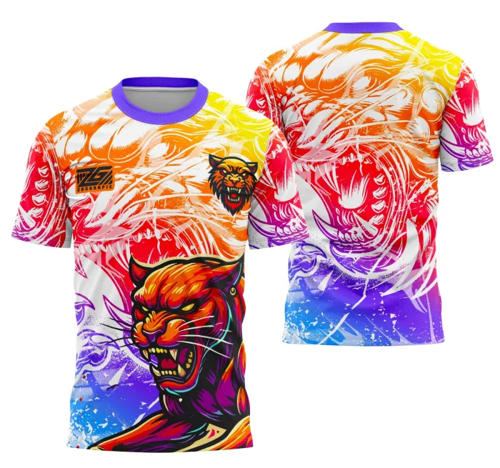 Camiseta unissex preta com logo no peito e estampa grande nas costas do Interclasse Pantera, perfeita para eventos e times escolares mostrando força e união.