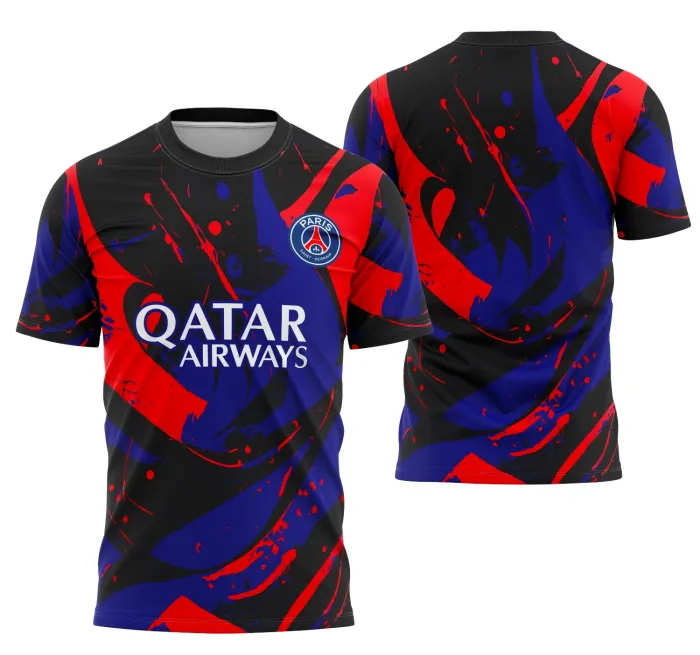 Camiseta unissex branca com logo no peito e estampa grande nas costas do tema Interclasse Paris Saint Germain Fantasia, perfeita para eventos e torcida.
