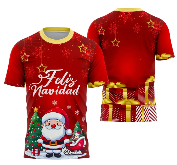 Camiseta unissex branca com logo no peito e estampa grande nas costas com tema Interclasse Projeto De Natal 1, perfeita para celebrar eventos natalinos com elegância e conforto.