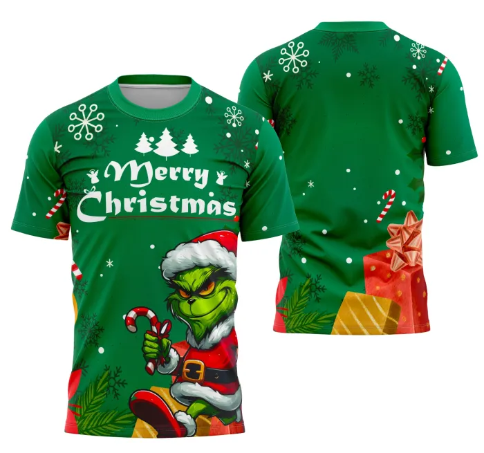 Camiseta unissex branca com logo no peito e estampa grande nas costas com tema Interclasse Projeto De Natal 10, ideal para eventos escolares e confraternizações natalinas.