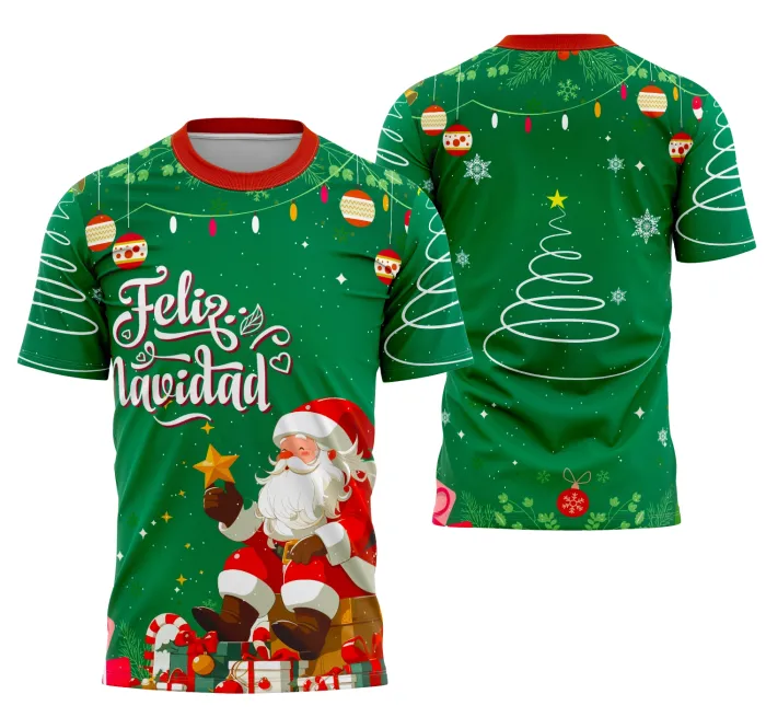 Camiseta unissex branca com logo no peito e estampa grande nas costas do Interclasse Projeto de Natal 4, ideal para festas e eventos escolares com design natalino festivo.