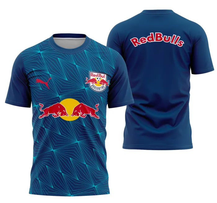 Camisa unissex preta com logo no peito e estampa grande nas costas do Interclasse Red Bull Bragantino Away Kit 2025, mostrando design moderno e conforto para torcedores.