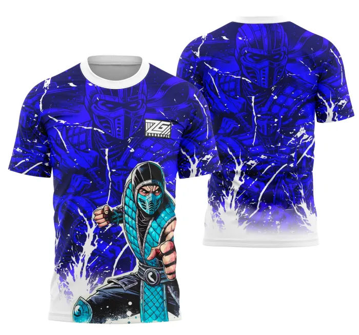 Camiseta unissex preta com logo no peito e estampa grande nas costas do tema Camisa Interclasse Sub-Zero, ideal para uso casual e eventos escolares.