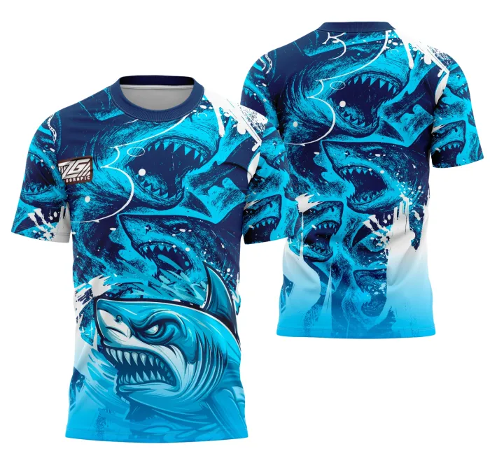 Camiseta unissex preta com logo no peito e estampa grande nas costas do Interclasse Tiburon 2025, ideal para uso em eventos escolares ou esportivos com design moderno e vibrante.