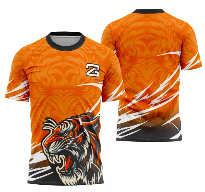 Camiseta unissex preta com logo no peito e estampa grande nas costas do tigre da Interclasse, mostrando força e união.