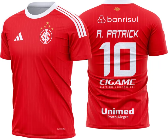 Camiseta unissex branca com logo no peito e estampa grande nas costas, temática Camisa Internacional Titular 2026-2027, visual moderno e vibrante ideal para torcedores.