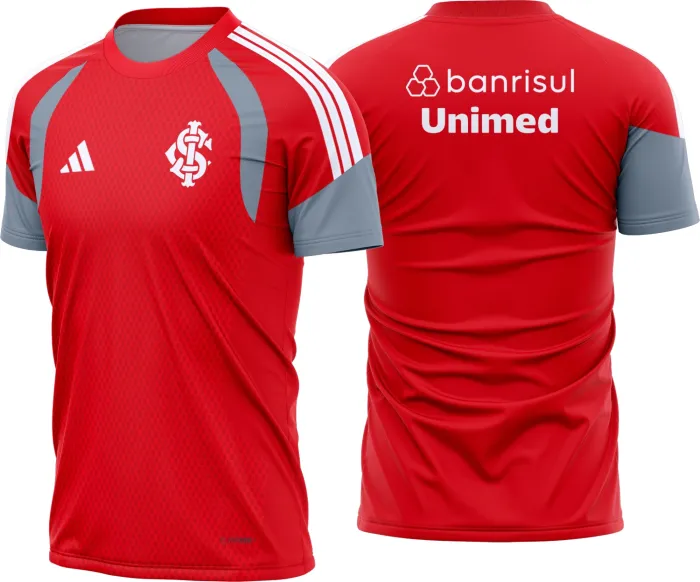 Camiseta unissex preta com logo no peito e estampa grande nas costas inspirada na Camisa Internacional Treino 2026 - 2027.