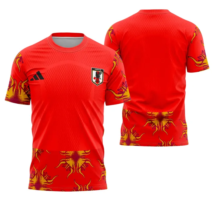 Camisa unissex preta com logo no peito e estampa grande nas costas, tema Japão Kit Goleiro 2026, ideal para fãs e designers criativos