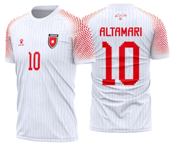 Camisa unissex preta com logo no peito e estampa grande nas costas da Jordania Titular 2026-2028, perfeita para fãs do futebol, estilo moderno e esportivo