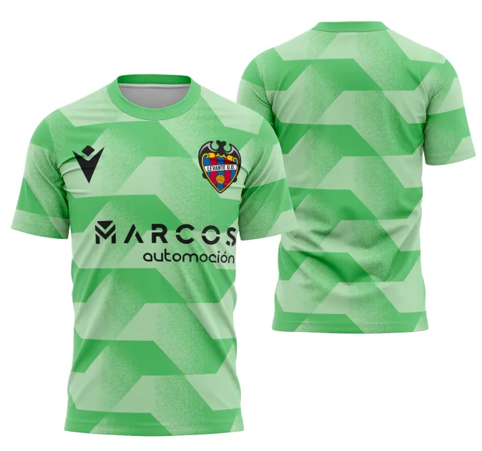 Camiseta unissex preta com logo no peito e estampa grande nas costas inspirada no Levante Terceiro Kit 25-26, perfeita para fãs de futebol e colecionadores.