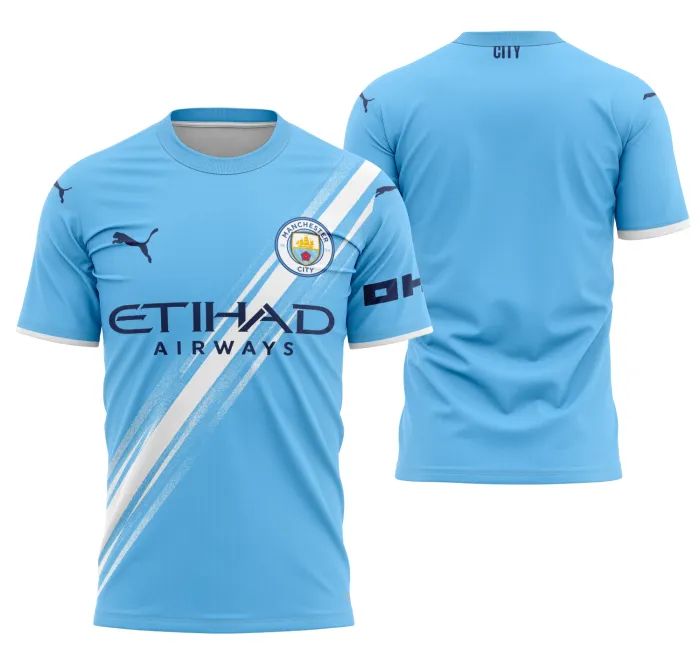 Camisa unissex preta com logo no peito e estampa grande nas costas do Manchester City Local 2025-2026, ideal para torcer com estilo e conforto.