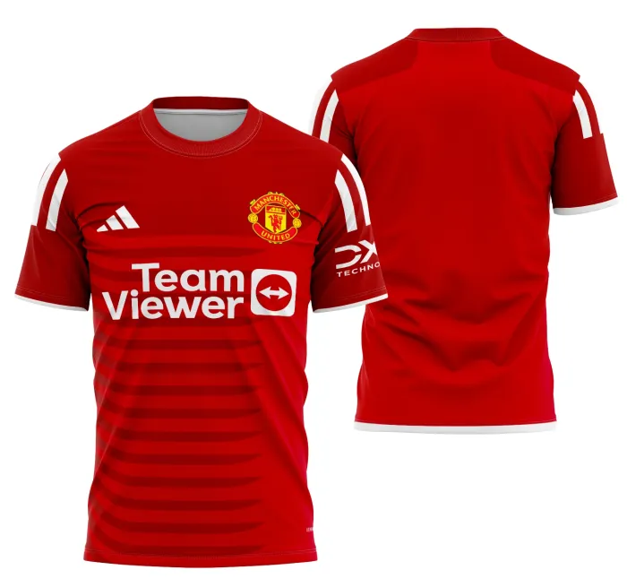 Camiseta unissex preta com logo no peito e estampa grande nas costas, inspirada no modelo Manchester United Concept 2024 Modelo 4, design moderno e estiloso para torcedores.