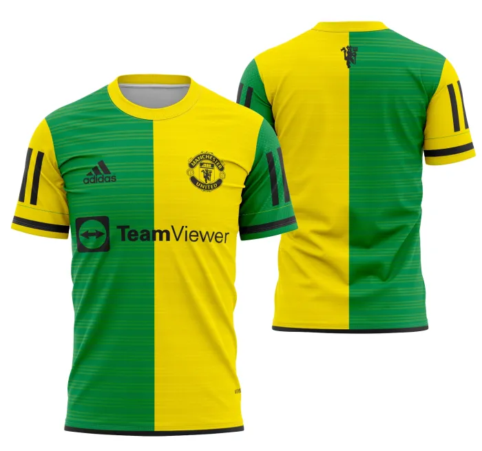 Camiseta unissex preta com logo no peito e estampa grande nas costas inspirada no Manchester United Concept Modelo 2, perfeita para torcedores que buscam estilo e conforto.