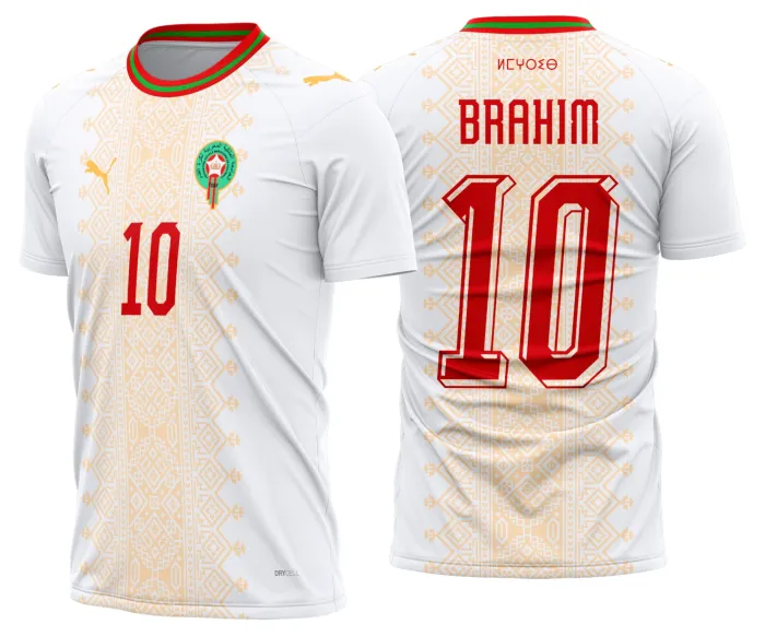 Camiseta unissex preta com logo no peito e estampa grande nas costas tema Marrocos Reserva 2026 - 2028, destacando detalhes modernos e estilo arrojado.