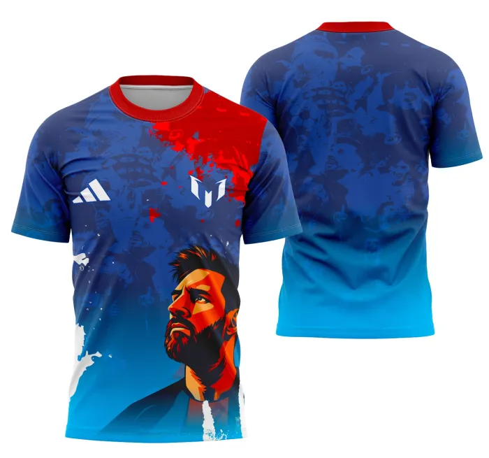 Camiseta unissex preta com logo no peito e estampa grande nas costas com tema Messi da Coleção Goats & Glory, perfeita para fãs do futebol e colecionadores.