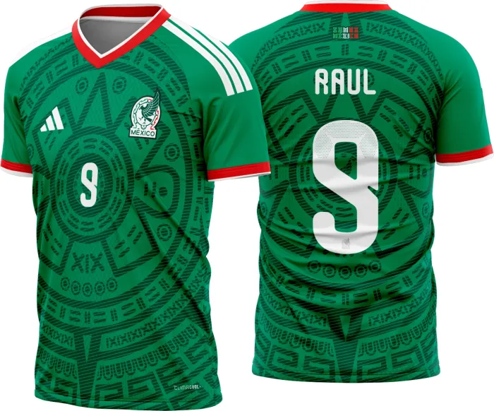 Camiseta unissex branca com logo no peito e estampa grande nas costas com tema Mexico Titular 2026-2028, ideal para torcedores e fãs da seleção.