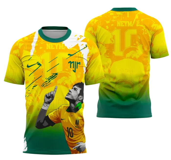 Camiseta unissex preta com logo no peito e estampa grande nas costas inspirada em Neymar e na coleção Goats & Glory, ideal para fãs e colecionadores.