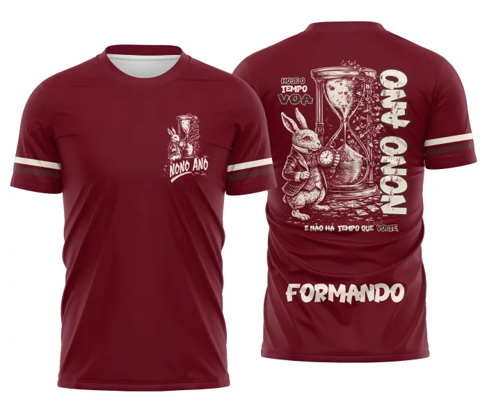 Camiseta unissex preta com logo no peito e estampa grande nas costas inspirada no tema Nono Ano Ampulheta, ideal para eventos escolares e confraternizações