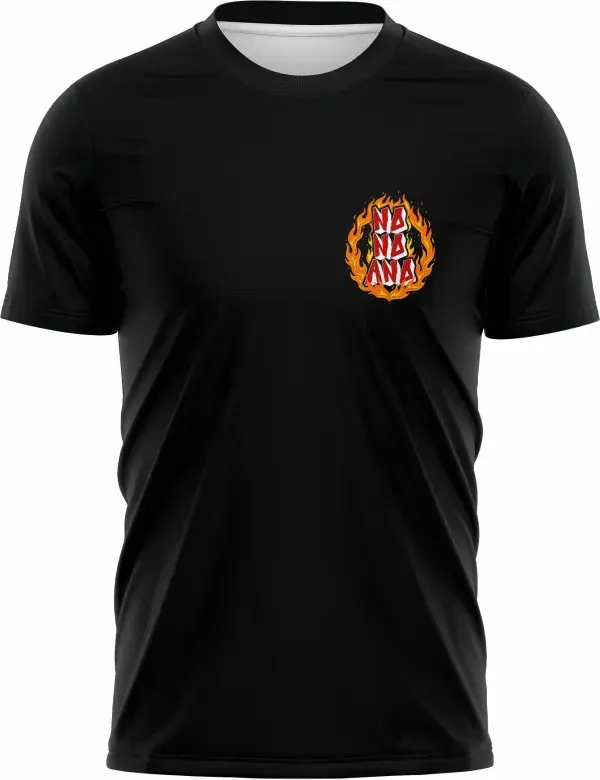 Camiseta unissex preta com logo no peito e estampa grande nas costas mostrando fênix vermelha, tema Nono Ano, ideal para turmas escolares e eventos comemorativos.