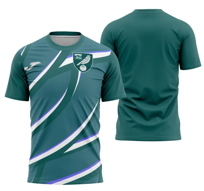 Camiseta unissex preta com logo no peito e estampa grande nas costas do Norwich City Kit Reserva 25-26, ideal para fãs e colecionadores de camisas de futebol.