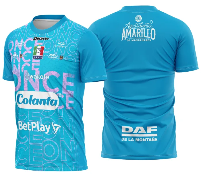 Camiseta unissex preta com logo no peito e estampa grande nas costas do Once Caldas Kit Reserva 25-26, perfeita para torcedores e fãs de futebol.
