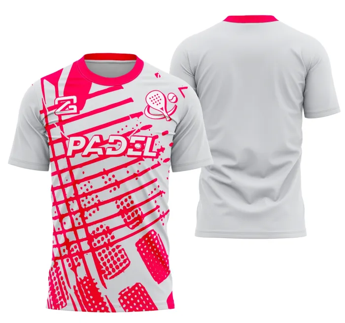 Camiseta unissex preta com logo no peito e estampa grande nas costas inspirada em Padel Colection1, ideal para quem ama o esporte.