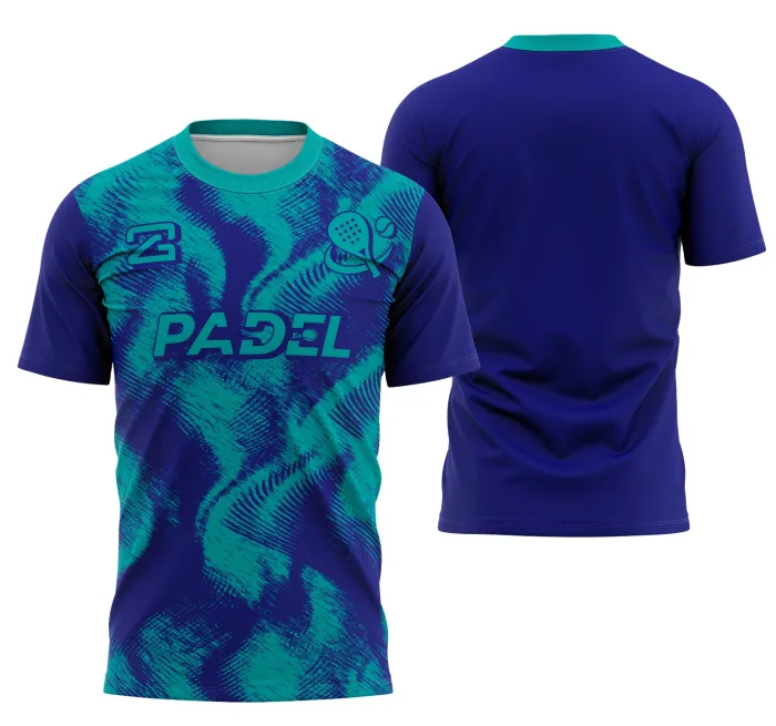 Camiseta preta unissex com logo no peito e estampa grande nas costas, inspirada no tema Padel Colection7, ideal para quem busca estilo e conforto no visual esportivo.