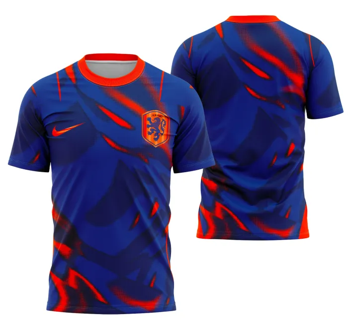 Camiseta unissex preta com logo no peito e estampa grande nas costas do Países Baixos Kit Reserva 2026, design esportivo e moderno, ideal para fãs e colecionadores.