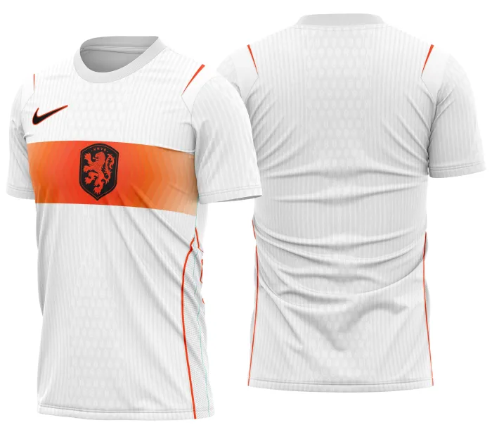 Camiseta unissex preta com logo no peito e estampa grande nas costas do Países Baixos Kit Reserva 2026, ideal para fãs do futebol e torcedores que buscam estilo e conforto.