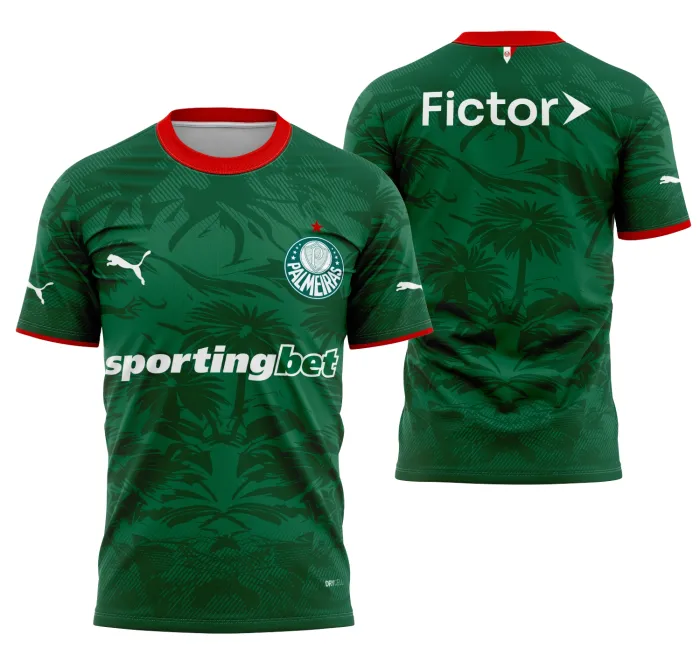 Camiseta preta unissex com logo no peito e estampa grande nas costas com tema Palmeiras Concept 2026, ideal para fãs do time que buscam estilo e personalidade.