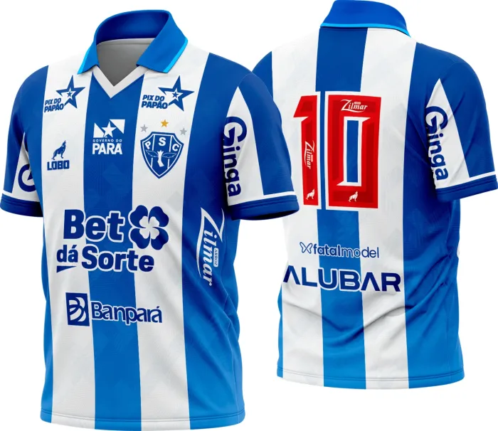 Camiseta unissex branca com logo no peito e estampa grande nas costas da camisa Paysandu titular 2026-27, perfeita para torcedores que querem representar seu time com estilo.