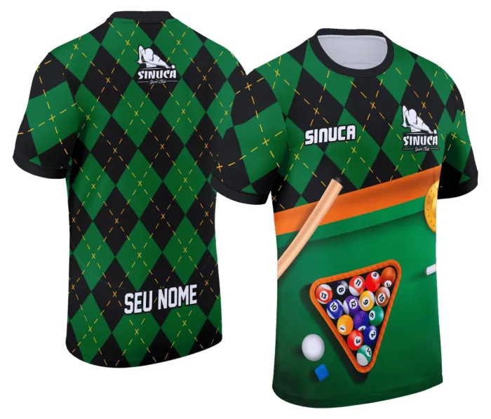 Camiseta unissex preta com logo no peito e estampa grande nas costas sobre o tema Sinuca Snook Bilhar, trazendo estilo e autenticidade para fãs do esporte.