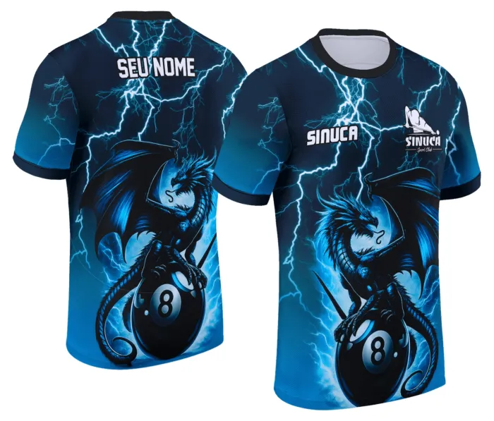 Camiseta unissex preta com logo no peito e estampa grande nas costas com tema de sinuca Snook e bilhar, destacando a paixão pelo jogo com estilo moderno e casual.