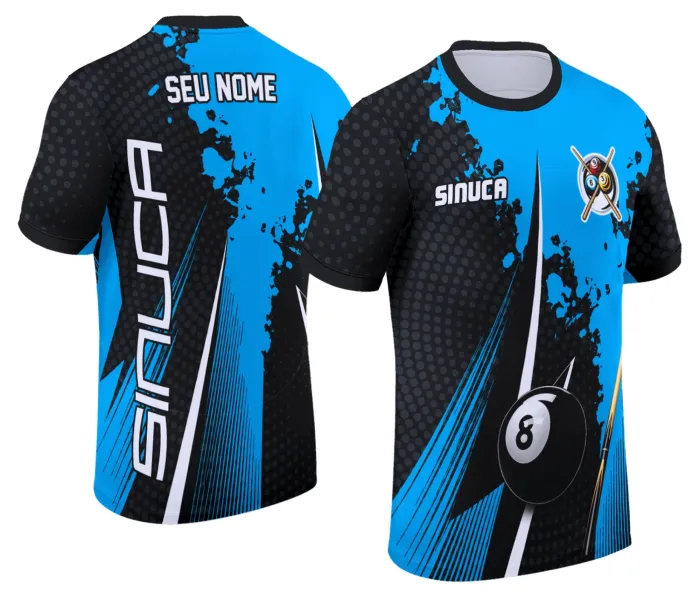 Camiseta unissex preta com logo no peito e estampa grande nas costas com tema de sinuca Snook Bilhar, perfeita para fãs do jogo com estilo moderno e confortável.