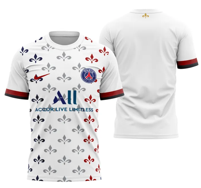Camiseta unissex preta com logo no peito e estampa grande nas costas inspirada no Psg 2020, design moderno para quem ama futebol e estilo único.