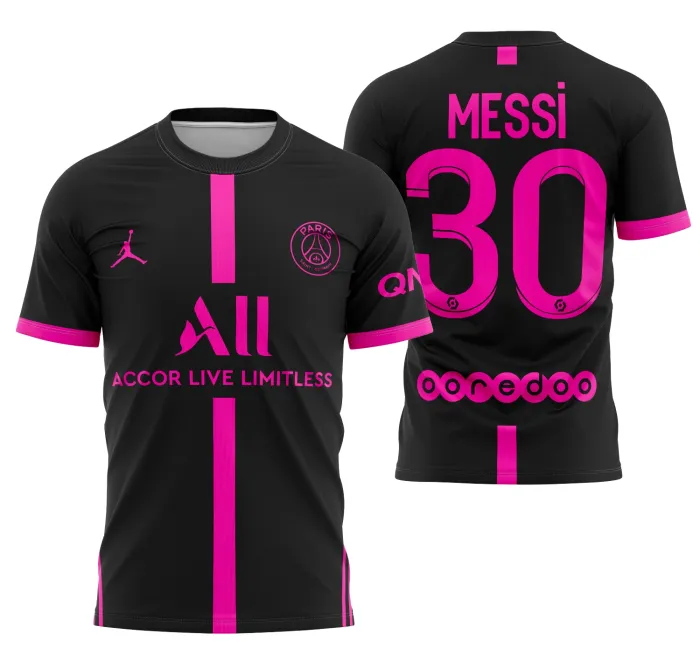 Camiseta unissex preta com logo no peito e estampa grande nas costas inspirada no Psg Jordan Concept 2021, ideal para fãs de futebol e estilo urbano marcante.