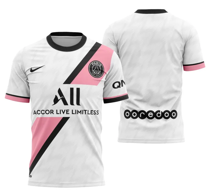 Camiseta preta unissex com logo no peito e estampa grande nas costas, inspirada no conceito da camisa Psg Visita 2022, perfeita para fãs do time.