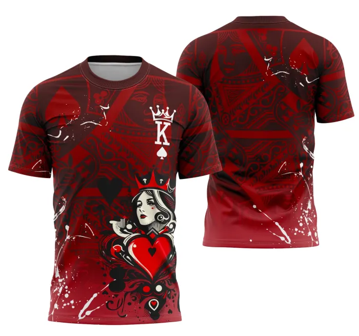 Camiseta unissex preta com logo no peito e estampa grande nas costas inspirada na Rainha de Copas Interclasse, design vibrante e moderno para quem busca estilo único e marcante.