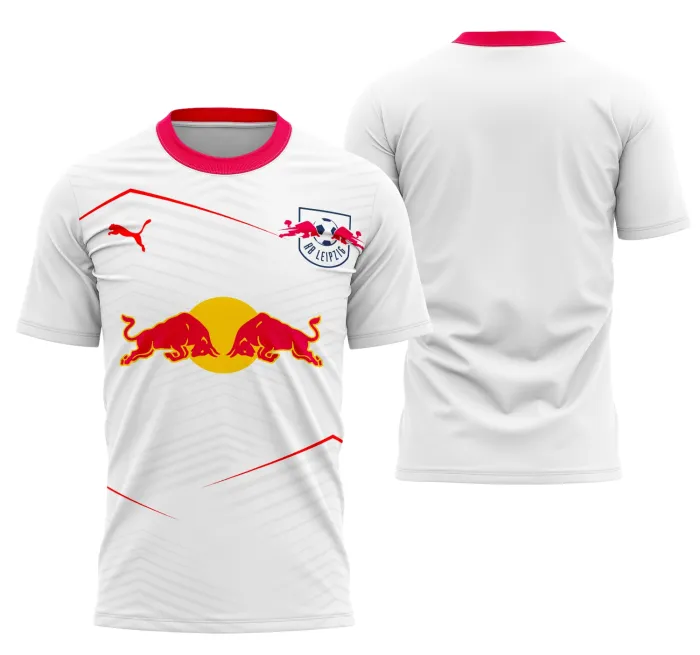 Camisa unissex preta com logo no peito e estampa grande nas costas do RB Leipzig Kit Casa 25-26, perfeita para fãs e colecionadores, visual moderno e esportivo.