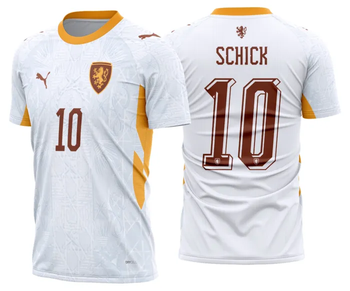 Camiseta unissex preta com logo no peito e estampa grande nas costas, inspirada na República Tcheca Reserva 2026-2028, ideal para fãs e colecionadores.