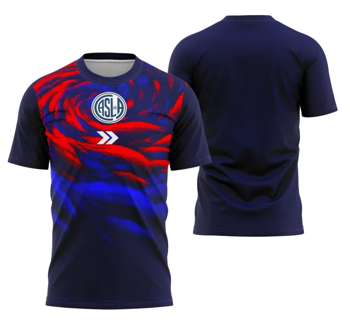 Camiseta preta unissex com logo no peito e estampa grande nas costas do San Lorenzo Pré Jogo, moderna e confortável para torcer com estilo e paixão.