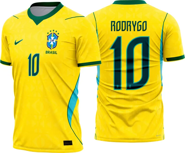 Camiseta unissex branca com logo no peito e estampa grande nas costas da Seleção Brasil Titular Copa 2026, perfeita para torcedores que querem mostrar orgulho e estilo.